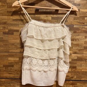American Eagle Outfitters Cream Ruffle & Lace Spaghetti Cami